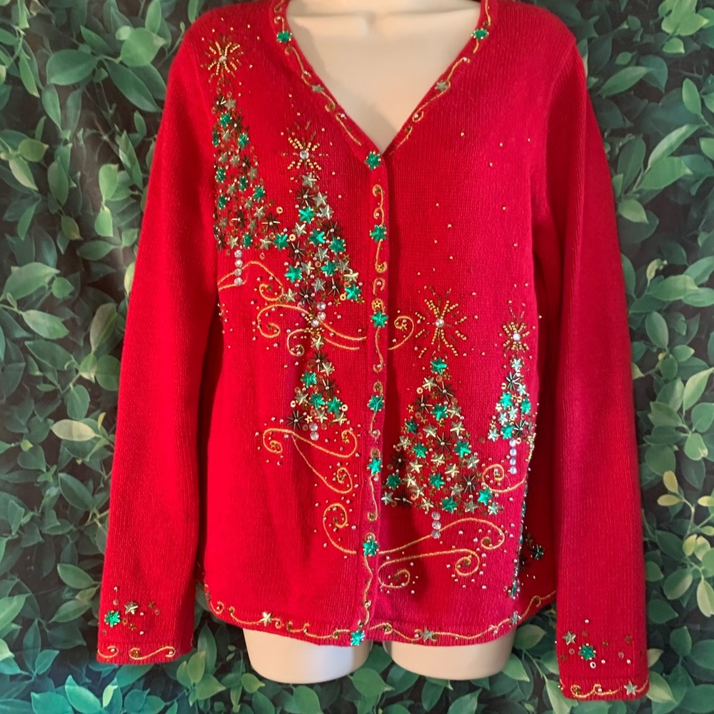 KIM ROGERS│Embellished Christmas Sweater Cardigan